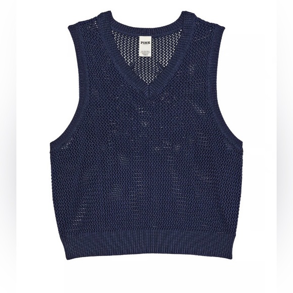 NEW PINK Victoria's Secret CAMBRIDGE KNIT NAVY CROPPED VEST Small - Picture 2 of 10